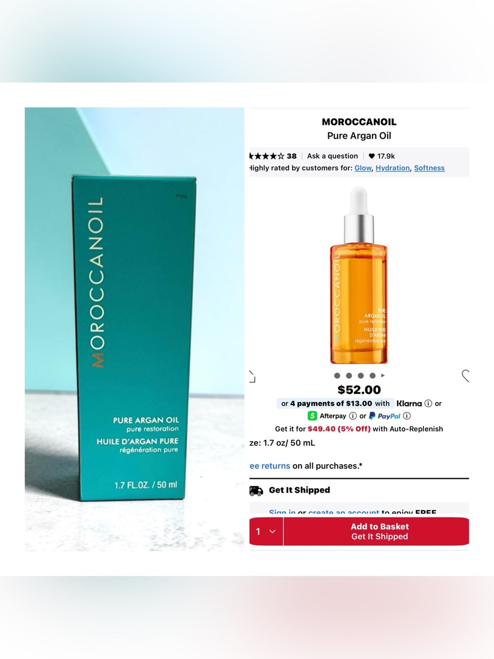 Moroccanoil Pure Argan Oil 1.7 Fl. Oz. / 50 ml